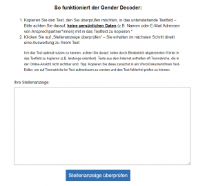 Text in Stellenanzeigen auf Gender Konformität prüfen.