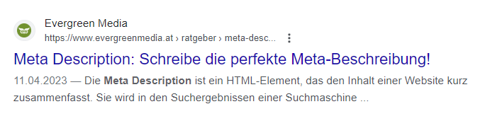 Google Snippet Beispiel von Evergreen Media