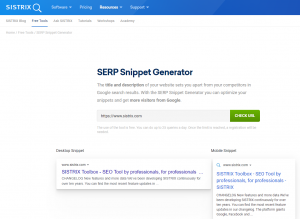 Sixtrix Snippet Generator zum Prüfen der Meta Discription