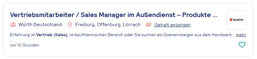 Stellenanzeige aus Stepstone mit aussagekräftigem Jobtitel von Würth