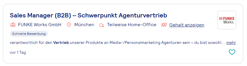 Stellenanzeige aus Stepstone mit aussagekräftigem Jobtitel von Funke