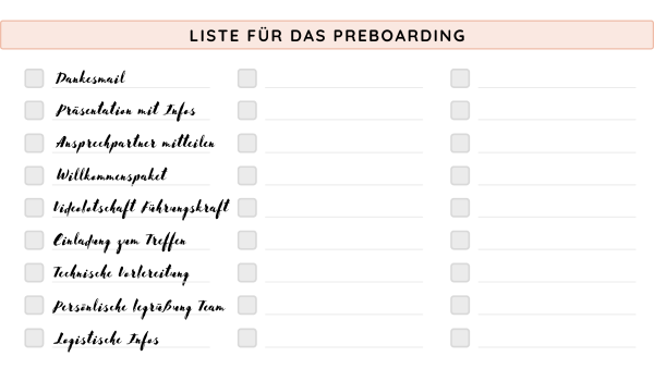 Liste mit Aufgaben für das Preboarding
